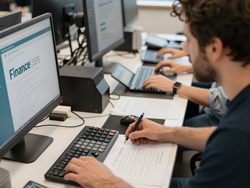 Команда экспертов Pricup обсуждает финансовые расчеты в офисе при разработке онлайн-калькулятора кредитов